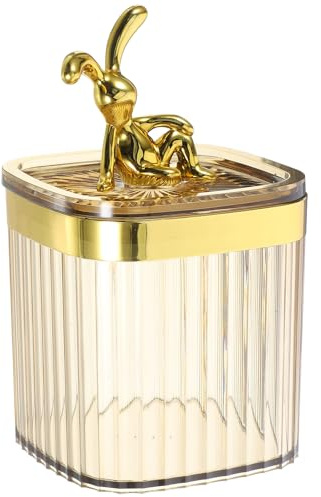 BESPORTBLE Organizador de Algodón Transparente con Tapa Protectora y Figura de Conejo Contenedor para Bastoncillos y Discos de Algodón Accesorio para Baño y Tocador Diseño Compacto y