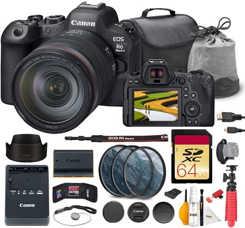 Canon EOS R6 Mark II Mirrorless Camera with 24-105mm f/4L is USM Lens Bundle | 24.2MP Full-Frame Sensor, Dual Pixel AF II & 4K 60p Video | for Events & Hybrid Creators + 64GB Card + Bag + More