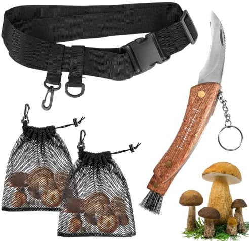 Svampkniv med borste och väska, väska för svampsamlare, stor volym svampuppsamlingsväska, rostfritt stål tryffel fickkniv med pensel, svampkniv med trähandtag, samling för svamp och tratt