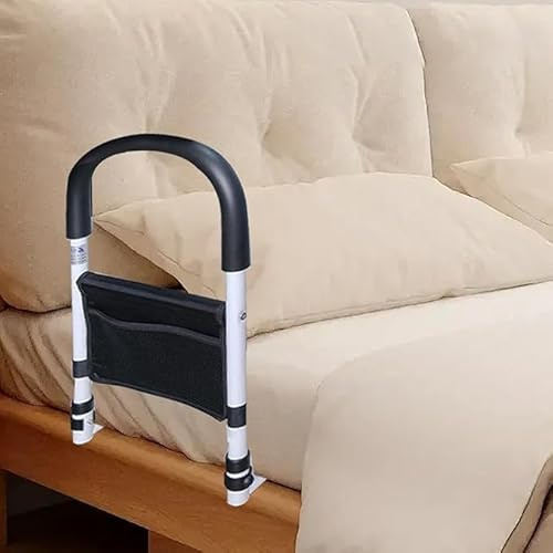 Säkerhetsräcken vid sängkanten, halkfri handtag, markerad 90 cm, robust metallram, sängskydd med förvaringsficka, användning i hemmet, sjukhuset, patientrummet