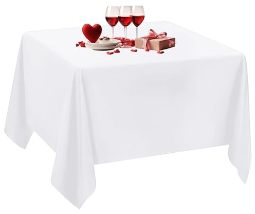 Trimming Shop Square White Tablecloth Cover Polyester Table Cover Trestle Table Top Linen for Wedding, Birthday, Banquet Dining Party Decoration, 90 x 90, Pack of 1