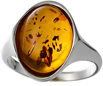 HolidayGiftShops Ring „Abigail“ aus Sterlingsilber und baltischem Honigbernstein für Erwachsene – Größe 16.5