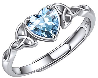 ChicSilver Anello Donna Argento 925 Regolabile Cuore blu Acquamarina Marzo