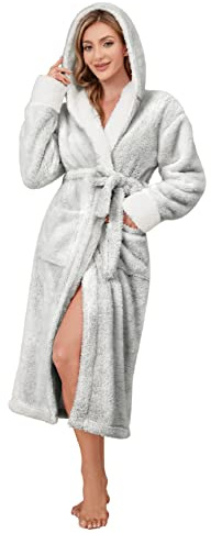 Nadeer Robe de Chambre Polaire pour Femme Homme Longue Peignoir Peignoir de Bain à Capuche en Polaire Douce Unisexe Cravate Taille Robe de Chambre Séchage Peignoir