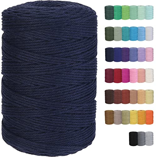 GOHOF Macrame Cord 3mm x 328yards Natural Cotton Rope for Plant Hanger Wall Hanger Dreamcatcher (Denim)