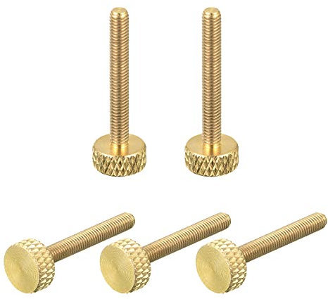 sourcing map 5 tornillos de latón moleteados para pulgar, M3 x 25 mm, tornillos de agarre plano para electrónica, mecánica