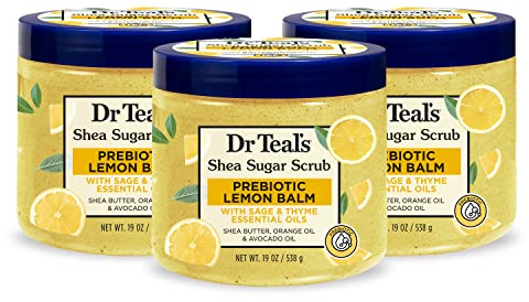 Dr Teal's Shea Sugar Scrub, Prebiotic Lemon Balm, 19 oz (Pack of 3)