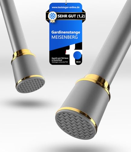 MEISENBERG Gardinenstange ohne Bohren 170-220 cm Ø32mm, Grau – Teleskopstange, Klemmstange Ausziehbar, Vorhangstange zum Klemmen – Ideal für Vorhang & Gardinen