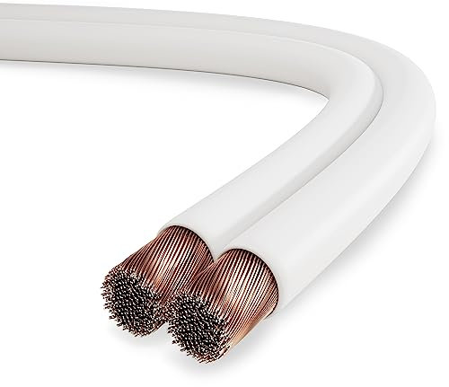 conecto Speaker Cable CCA 2 x 1.50 mm², 20.0 m, Audio Cable with Polarity Marking for HiFi Speaker Boxes Subwoofer, White