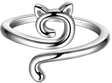 Ailan Justerbar Virkring Med Katt Snygg och nybörjarvänlig katt Justerbara Ringar Legering Virkad Loop Ring Garn Ring, silver