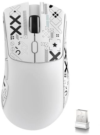ATTACK SHARK R1 Wireless Gaming Mouse,Tri-Mode Connection (2.4G/Wired/BT5.2),55g Lightweight,18K DPI Optical Sensor,HUYU 20 Million Key Life,Ergonomic Design,for PC/Laptop/Win/Mac(White+Sticker)