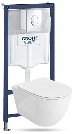 LAVITA Élément mural Solido Start + WC suspendu Sinto Grande blanc sans bord + abattant WC SoftClose | Bouton chromé | Kit complet | Réservoir de chasse encastré | Kit complet | WC complet |