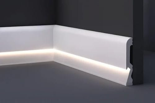 Asta 2 metri lineari Battiscopa in Polimeri per Led 2000x100x18 mm - Zoccolo da cucina resistente agli urti (2 Pezzi da 1000x100x18 mm)