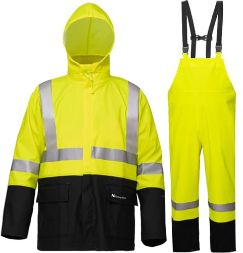 Rain Suit For Men & Women Waterproof Heavy Duty Rain Gear Outdoor All-Sport Work Fishing Jacket & Trouser Raincoats(Fluorescent,Large)