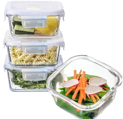 R.repad yay 4PC Square Glass Containers With Lids (White)
