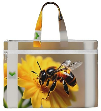 SDEGTHO Bee And Flower Zippered Document Bag With Handle For Carrying Paper Files Books Filing Folder