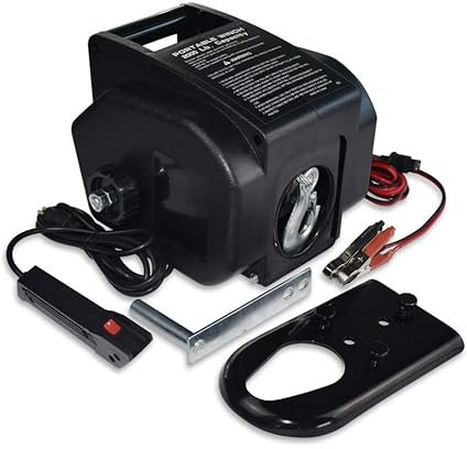 Treuil Électrique Portable 910kg 2000LBS 12V 280W Avec Télécommande Câble en acier 15 mètres et Plaque Barre d'Attelage Pour Remorques Bateaux Voitures