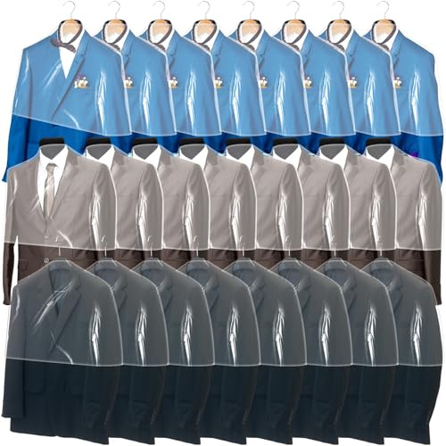 Chumia 50 Pack Shoulder Covers for Clothes in Closet, Clear Hanger Shoulder Covers for Suits Jackets Shirts, Peva Dust Proof Closet Organizer Protector(21.5'' X 15.5)