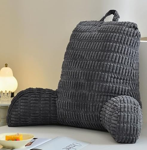 MeYxuxg - Cuscino da lettura per letto e divano, 80 x 55 cm, con schienale a balze, per adulti, ergonomico, per la schiena, per la TV, la lettura, il gioco, con schienale (grigio scuro)