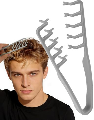 lulir Peigne Texture Homme, Brosse Cheveux Bouclés Grosse Dent Large, Outil Volumisant les Racines, Brosse à Cheveux Coiffante pour Frange et Cheveux Bouclés (Gris)