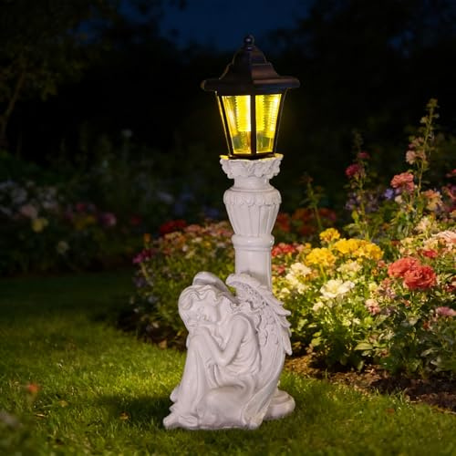 AVEKI Solar Garden Statue, Angel Figurines Ornaments Gift for Mom Grandma Wife Sister, Outdoor Waterproof Angel Statue Light Decorations for Home Garden Yard Lawn Porch Balcony Cemetery Grave