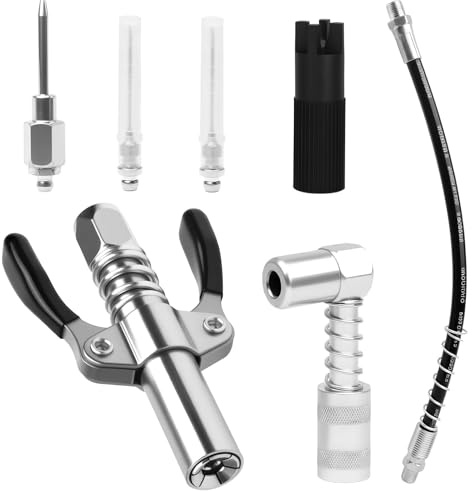 Juego de boquillas para engrasar, prensa de engrase para engrasante, doble mango G Coupler para prensas de engrase con manguera de 30 cm, acoplamiento rápido, adaptador de 90°, accesorio de aguja y