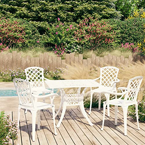 Mokuyary Ensemble de Bistro 5 pièce Aluminium coulé Blanc Mobilier
