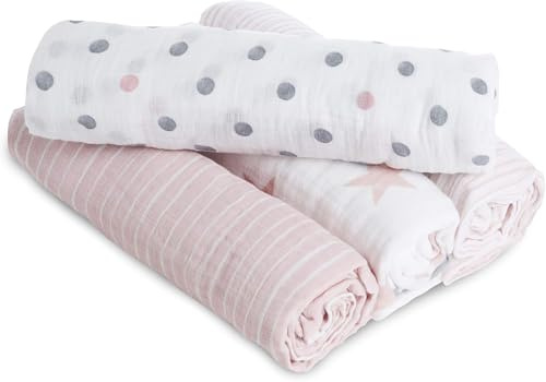aden + anais essentials 100% Cotton Muslin Swaddle & Receiving Blanket for Baby Girls & Boys, 112x112cm, Newborn Swaddling Set, Infant & Toddler Shower Gift, 4 Pack, doll