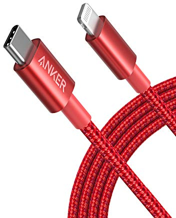 Anker USB C to Lightning Cable New Nylon (6ft, MFi Certified) for iPhone 14/14 Pro/13/13 Pro/12 Pro Max /12/11 /X/XS/XR/ 8 Plus/AirPods Pro, Supports Power Delivery (6ft, Red)