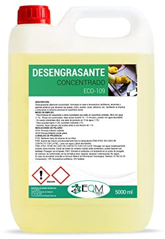 EQM - ECO-109 - Dégraissant Concentré Multisurfaces - 5L - Cuisines, moteurs, machines, sols industriels, garages, etc. - Dégraissant haute efficacité