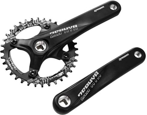 splumzer Guarnitura Quadrata da 170 mm per Mountain Bike con Corona da 104 BCD 32/34/36/38T, Guarnitura MTB in Lega di Alluminio Stretta e Larga, Bullone per Corona Rotonda CNC (Nero, 34T)