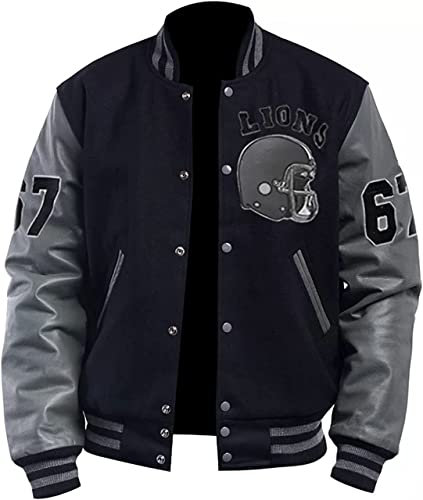 MAXDUD Bomberjacke für Herren, Schwarz und Grau, Varsity-Jacke, College, Letterman, Jacke für Tom Hardy, leichte Baseballjacke, Schwarz und Grau – Design 1, 4XL