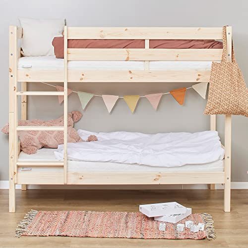 Hoppekids Cama litera Eco Comfort Natural | 70x160 + Somieres | Etiqueta Ecológica Nordic | Pino masivo de la UE
