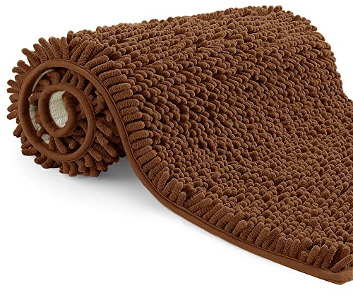 Poligono Badezimmerteppich,rutschfest waschbar,Badteppich Mikrofaser Saugfähig Badvorleger Duschvorleger,40x60cm,Braun