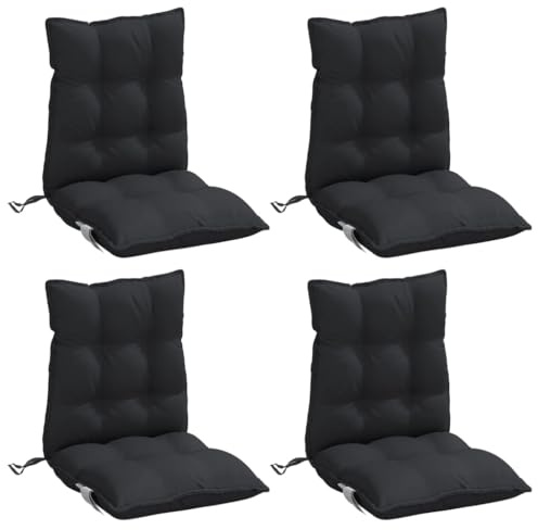 vidaXL Lot de 4 Coussins de Chaise à Dossier Bas, Galette de Siège Imperméable, Coussin d'Extérieur Anti-Glissement Jardin Terrasse, Noir Tissu Oxford