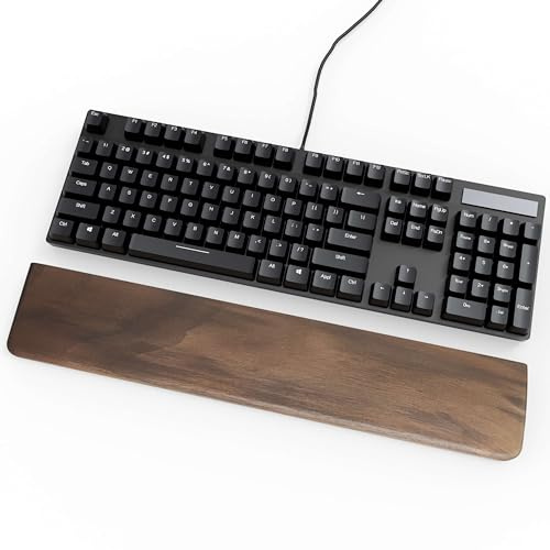 Mekass Handledsstöd i trä, full storlek valnötsträ ergonomiskt datorhandledsstöd, halkfritt mekaniskt tangentbord palm arm handstöd för handleder smärta hem kontor spelskrivning (43,9 cm)