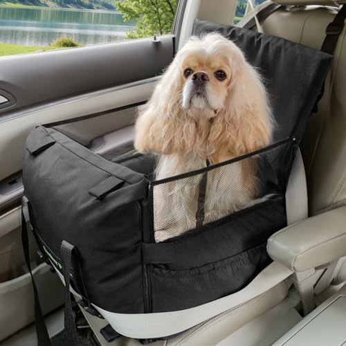 Gardner Pet Seggiolino Auto per Cani, Rialzo per Piccoli/Medi Cani, Letto per Auto con Guinzaglio di Sicurezza Staccabile, Tasche Portaoggetti, Imbottitura in Memory Foam Rinforzata, Nero