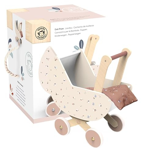 Speedy Monkey Wooden Dolls Pram for Ages 2+, FSC Certified, Toddler Gift