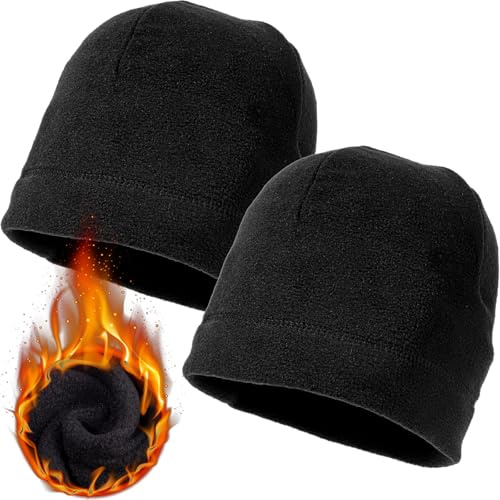 Lot de 2 bonnets en polaire thermique pour homme et femme – Doublure légère et fine pour la course à pied, le cyclisme, les activités de plein air, Noir + noir., Taille unique