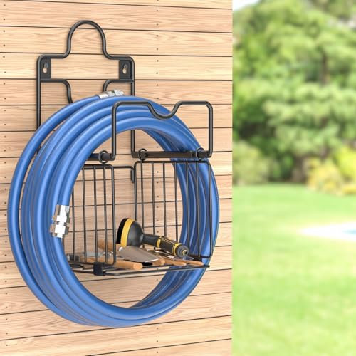 Porta Tubo da Parete Con Cestello - Supporto in Metallo Resistente per Tubo Dell'acqua - Portapompa Robusto e Durevole per Giardino e Prato