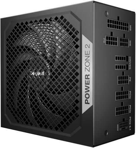 be quiet! Power Zone 2 750W Netzteil, 80 Plus Platinum und Cybenetics Platinum Zertifizierung, semi-Passive Kühlung, Pure Wings 3 140mm Lüfter, 90° abgewinkelter 12V-2x6-Anschluss, PCIe 5.1/ATX 3.1
