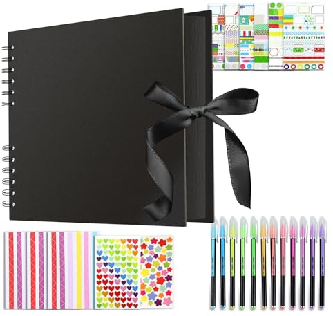 Album Fotografico, Nere Scrapbook di 80 pagine, album fotografico fai da te 28x21 cm, utilizzabile come regalo di laurea, regalo di compleanno, regalo di San Valentino