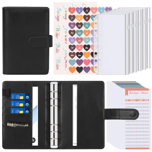 Skycase Budget Planner A6 – Haushaltsbuch mit Geldumschlägen, Sparbuch & Cash-Stuffing Startset, schwarz – Praktischer Budgetplaner & Geldorganizer für Einsteiger