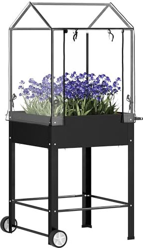 Outsunny Carré Potager sur Pieds avec bâche en Plastique, jardinière surélevée avec Roues et Trou de Drainage, Mini Serre pour légumes, Fleurs, Herbes, 67 x 69 x 147 cm, Noir