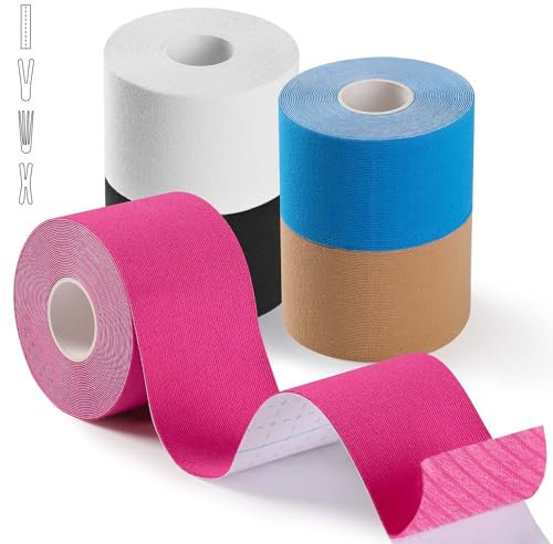 5 Rotoli Kinesio Tape (5m x 5cm), Tape Kinesiologico Impermeabile Ed Elastico, Nastro Taping Sollievo dal Dolore, Taping Kinesiologico per Supporti Muscolari, Ginocchia, Gomiti e Spalle