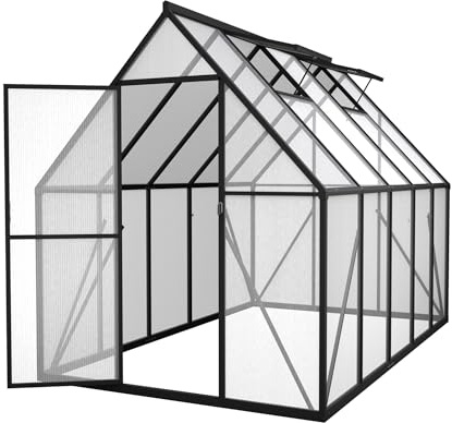Hengmei Växthus aluminium med fundament 230 x 180 x 195 cm, växthus, trädgård, drivbänk, trädgårdsväxthus för utomhusbruk, växthussats med tunnel, dörr för trädgård, växtodling (6 x 8 fot)