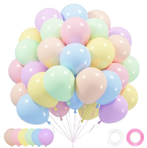 Set Palloncini Compleanno Pastello - 62 Pezzi 12 Pollici Palloncini Colorati Misti Elio con Macaron Blu Verdi Viola Giallo, Addobbi Party per Decorazioni Compleanno, Baby Shower, Festa Matrimonio