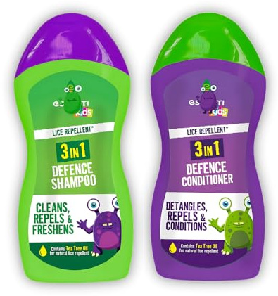 Bundle of 2 | 3-in-1 Kids Head Lice Repellent Shampoo & Conditioner (Cleans, Conditions & Protects with Tea Tree Oil – Natural Lice Defense Treatment, 300ml Each)