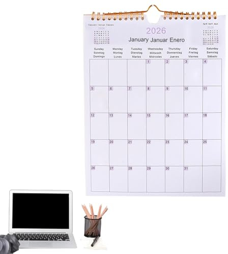 Generico 2026 Calendrier Mural Annuel | Calendrier De Bobine Multilingue Pour La Maison De 12 | Planificateur Décoratif Moderne Pour Dortoir Chambre Appartement Familial En Classe
