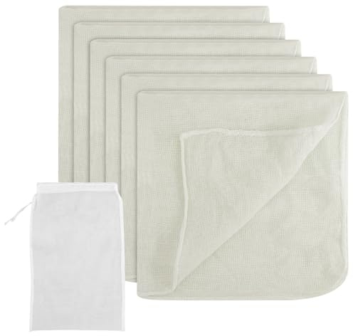 6 Piezas Telas Filtrante Reutilizable de Algodón Puro sin Blanquear 50x50cm - Colador Ultrafino Lavable para Queso, Zumos y Cocina - Grado 100 (Tela de Filtración, Cheese Cloth)